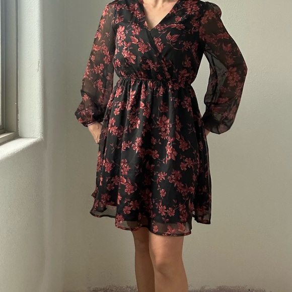 Worn once - black with red/orange floral - Picture 1 of 4